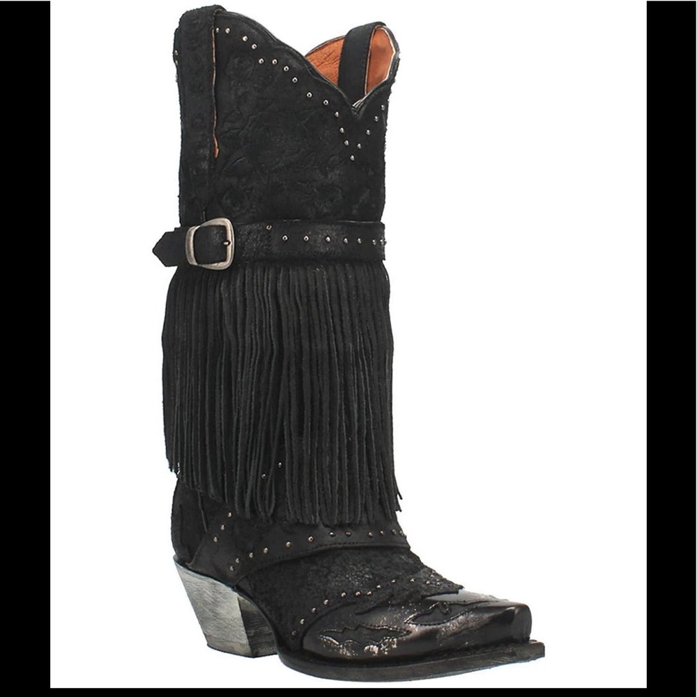 NIB/NWT Dan Post Bed of Roses Embossed Leather Studded Fringe Western Boots